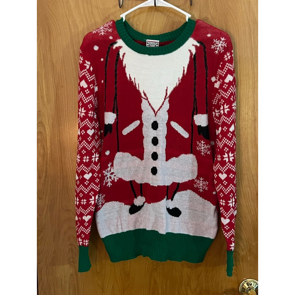 Women's Red & White Santa Ugly Christmas Crew Neck Sweater Size M GUC - Picture 2 of 8